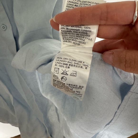 & Other Stories Blue Button Up Midi Dress Baby shower Wedding Guest 100% Linen - Picture 3 of 6